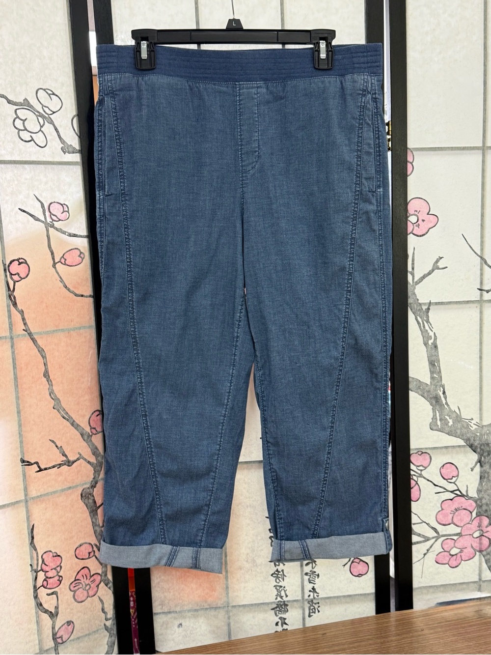 Chico's Blue Cropped Denim-Effect Pull-On Ankle Pants